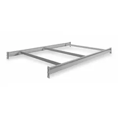 Open deck bulk rack shelf kit for industrial storage. Includes two 72-inch 14-gauge steel beams with epoxy-coated finish in Industrial Gray. Supports loads up to 2,750 lb. Used for palletized or loose loads in warehouses and distribution centers.