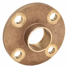 This low-lead cast bronze tube flange features a cup x flange connection, joining 1-1/2 in CTS copper tube to 1-1/2 in pipe. Used in plumbing and HVAC systems to connect copper tubing to flanged equipment, providing a leak-resistant transition for water or gas lines.