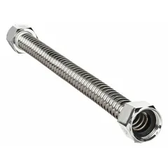 Flexible water heater connector with 5/16 in inside diameter, 12 in length, rated for 250 psi. Constructed with PVC and stainless steel for corrosion resistance. Suitable for connecting water heaters to plumbing systems in residential and commercial installations.