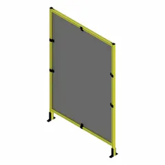 This assembled wire mesh panel starter kit features a yellow powder-coated/PVC-coated frame and a black square mesh panel. It is used for industrial guarding, machine enclosures, and partition walls in factory and warehouse environments.