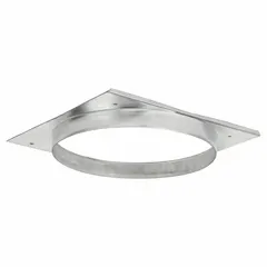 This galvanized steel round duct connector is a replacement part for bathroom exhaust fans. It measures 8 inches by 8 inches by 3/4 inch and is used to connect ductwork to the fan housing, ensuring proper airflow and venting.