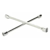 This 4-way lug nut wrench features four SAE wrench head sizes (11/16, 3/4, 13/16, and 7/8 in) with 6-point sockets. Designed for passenger vehicles and standard lug nuts, it enables quick loosening and tightening during tire changes and wheel maintenance. No leverage bar hole is included
