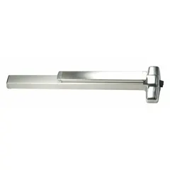 This VON DUPRIN rim exit device features a stainless steel construction and a touchbar style for push-bar operation. Designed for doors up to 3 ft wide, it includes a night latch outside trim and is ADA compliant. Suitable for commercial facilities requiring secure egress.