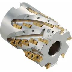 Indexable face mill with helical cutting geometry for reduced vibration and improved surface finish. Designed for high-efficiency machining of steel, stainless steel, and cast iron in heavy-duty milling operations.