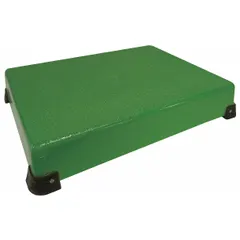 This single-step platform is constructed of fiberglass with a green finish. It provides a 24-inch wide by 24-inch deep standing surface. Typical applications include use as a non-conductive work platform in industrial settings such as maintenance, assembly, and inspection stations.