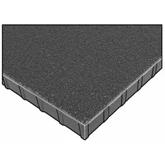 This covered grating is made of fiberglass, providing resistance to corrosion and impact. With a nominal size of 4 ft x 12 ft (WxL), it is suitable for use in industrial environments where a durable, slip-resistant walking surface is required, such as platforms, walkways, and trench covers.