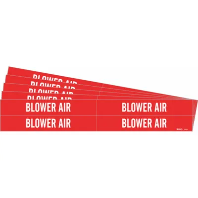 BRADY Pipe Marker: Blower Air, Red, White, Fits 3/4 to 2 3/8 in Pipe O.D., 4 Pipe Markers - Blower Air Adhesive Pipe Markers