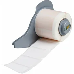 Precut wraparound label cartridge for M710 printer series. Contains 250 white matte polyimide labels measuring 1 in x 1 1/2 in. Requires M7-R4300 ribbon. Polyimide material provides high-temperature resistance for wire, cable, and component identification in industrial settings.