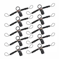 This 10-pack of black barcode scanner lanyards is designed to secure inventory scanners during use. Each strap features a D-ring and clip, measures 25 mm in diameter, and is one size. Suitable for warehouse and retail environments where hands-free operation is needed