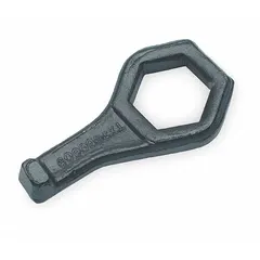 Single-head cap nut wrench with a 35 mm metric head size, designed for tightening or loosening outer cap nuts on dual wheels of commercial trucks. Finished with electrostatic paint for corrosion resistance.
