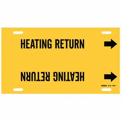 BRADY Pipe Marker: Heating Return, Yellow, Black, Fits 8 to 9 7/8 in Pipe O.D. - Heating Return Strap-On Pipe Markers