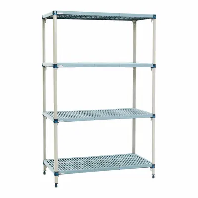 METRO Plastic Shelving: 36 in x 18 in, 62 in Overall Ht, 4 Shelves - Quick-Adjust Antimicrobial Stationary Plastic Shelving