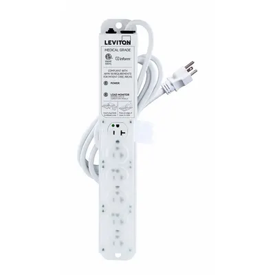 LEVITON Outlet Strip: 6 Outlets, 7 ft Cord Lg, 644 J Rated Energy, 20 A Current - Healthcare Power Strips