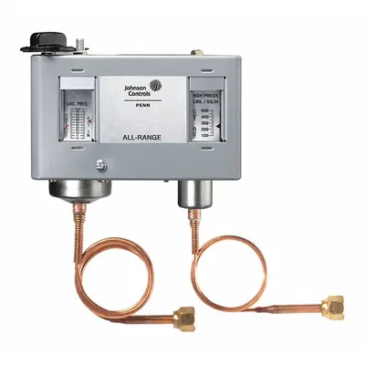 JOHNSON CONTROLS Dual Pressure Control: SPST, 20 in Hg to 100 psi Low Side, 100 psi to 500 psi High Side - Dual Pressure Controls