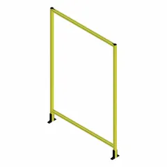 This assembled starter kit includes a solid clear polycarbonate panel with a powder-coated yellow frame. It is used as a stand-alone partition or enclosure in structural framing systems, providing visibility while containing debris or guarding equipment in industrial environments.