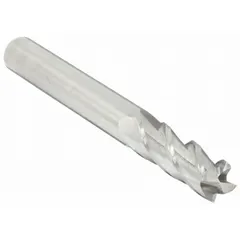 Carbide square end mill for aluminum and non-ferrous materials. 21/64" mill diameter, 7/8" length of cut, 2-1/2" overall length, 4 flutes. Used for slotting, profiling, and contouring in machining operations.