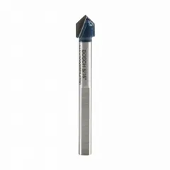 Arrow-tip drill bit designed for drilling in glass, tile, and ceramic surfaces. Features a 5/16 in shank diameter and a maximum drilling depth of 2-1/2 in. Suitable for plumbing, electrical, and renovation applications requiring clean, splinter-free holes.