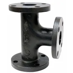 This cast iron pipe tee features a flange x flange x flange configuration for bolted connections in low-pressure piping systems. Rated Class 125, it is suitable for water, steam, or gas lines in industrial, HVAC, and commercial applications. Maximum operating pressure is 175 psi at -20° to 150°F.