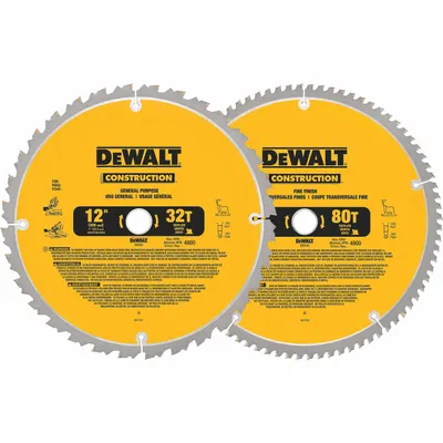 DEWALT Circular Saw Blade: 12 in Blade Dia., 0.1 in Cut Wd, 1 in Arbor Size, Combo - Wood-Cutting Blades