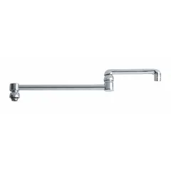 This double-jointed/swivel spout is constructed of brass with a polished chrome finish. It includes mounting hardware for installation. Suitable for commercial or industrial sinks requiring flexible positioning, such as in kitchens, labs, or wash stations.
