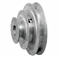 Fixed-bore die-cast stepped V-belt pulley with 3 steps. Provides multiple speed ratios on a single shaft by shifting the V-belt between different diameter steps. Used in industrial machinery such as drill presses, lathes, and milling machines to adjust spindle speed