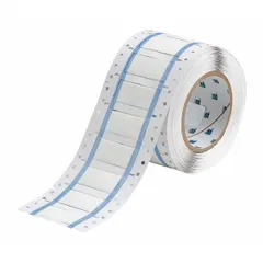 Precut sleeve label roll made of polyolefin with a white matte finish. Each label measures 1/2 in x 2 in and is designed for wire gauges from 1 AWG to 8 AWG. Compatible with the i7100 printer series for on-demand wire and cable identification in industrial settings.