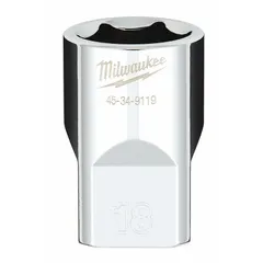This 1/2 in drive, 18 mm socket features a 6-point design for secure engagement with metric hex fasteners. The anti-roll geometry prevents the socket from rolling on sloped surfaces, while the chrome finish provides corrosion resistance. Suitable for general fastening tasks in industrial maintenance and repair.