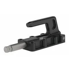 Standard straight-line toggle clamp with flange base mounting and horizontal handle. M12 thread size. Used for industrial fixturing and workholding in machining, assembly, and welding operations requiring straight-line clamping motion.
