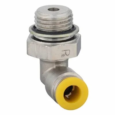 PARKER Push-Fit Elbow Fitting: 6 mm OD x 1/4 mm Pipe Size, Push-to-Connect x BSPP - Nickel-Plated Brass Tube Fittings