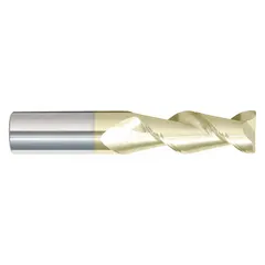 This carbide corner-radius end mill features a ZrN coating to reduce friction and built-up edge during machining. With two flutes and a 1" diameter, it is suited for milling aluminum and non-ferrous materials where a smooth, radiused edge is required. The 3-1/4" length of cut provides adequate reach for various milling operations.