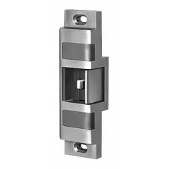 Rim-type electric strike for exit devices, constructed of stainless steel. Height 6 in, width 1 5/8 in. Operates on 24V input voltage. Performance Duty Rating 1 - Heavy Duty. Used to secure doors with exit devices in commercial and industrial facilities, releasing the latch when power is applied for remote or access-controlled egress.