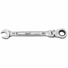 Chrome vanadium steel combination wrench with chrome finish. Features a 20 mm 12-point ratcheting box end with pass-through design for use on long bolts or threaded rods. Overall length 272 mm. Suitable for tightening and loosening fasteners in maintenance, assembly, and repair tasks.