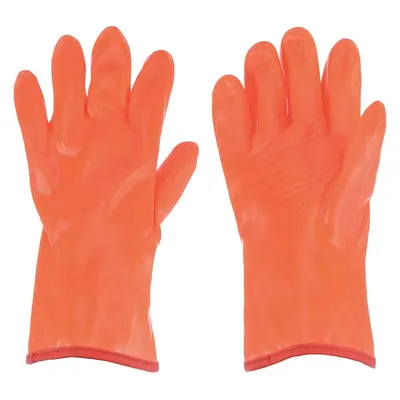 CONDOR Coated Gloves: PVC Coating, Gauntlet Cuff, L Glove Size, White / Orange, 1 PR - PVC Rubber Cold-Condition Insulated Gloves