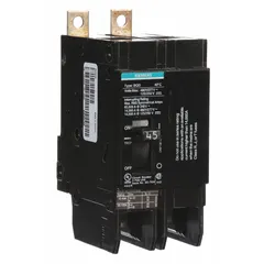 The SIEMENS BQD245 is a 2-pole bolt-on miniature circuit breaker rated at 45 A and 480V AC. It provides overcurrent protection in electrical distribution systems, typically used in panelboards for industrial and commercial applications.