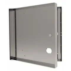 This latching access door is constructed from 16 ga steel with a powder-coated white finish. It features a concealed hinge and is designed for ceiling mounting, providing secure access to mechanical, electrical, or plumbing systems in commercial or industrial settings.