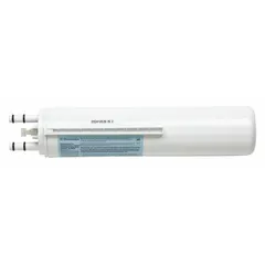 This quick-connect water filter is designed for use in ice machines and refrigerators. It utilizes carbon filter media to reduce pesticides from the water supply. The filter operates at a flow rate of 0.5 gpm.