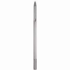 Self-sharpening chisel bit for SDS-Max hammer drills, with a 45/64 in shank diameter and 16 in overall length. Designed for concrete chipping and breaking applications such as removing tile, mortar, or breaking up concrete slabs. The self-sharpening feature maintains cutting efficiency without manual sharpening.