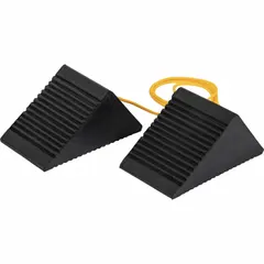 Wheel Chock: Rubber, 5 in Overall Lg, 2 1/4 in Overall Wd, 3 in Overall Ht, 2 Chocks, Small Vehicles (MPN WC35225). Key specifications — attr1093823: Wheel Chocks without Handles.