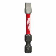 Alloy steel impact bit with hex shank and slotted head. Overall length 2 in, industry size 2, imperial sizing. For driving slotted screws with impact drivers in assembly and maintenance tasks.