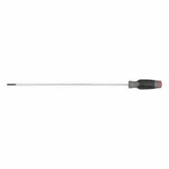 General purpose slotted screwdriver with a 1/4 in cabinet tip for turning slotted screws in confined or recessed areas. Extra-long 16 in shank and 20-1/2 in overall length provide extended reach for deep applications in industrial maintenance and assembly. Cushion grip handle for user comfort.