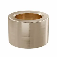 Lubricated general purpose metallic sleeve bearing made from SAE 841 bronze. Metric component with 6 mm bore, 9 mm OD, and 6 mm length. Maximum PV rating of 49,938 lb/sq in-fpm. Suitable for rotating or oscillating shafts in industrial machinery and conveyors where low friction and wear resistance are required under moderate loads and speeds. Sold in pack of 10.