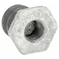 This straight pipe fitting is made of malleable iron and features NPT threads for medium-pressure applications. It connects pipes of different sizes in pneumatic, hydraulic, and general fluid-handling systems. The fitting provides a durable, leak-resistant joint in industrial piping