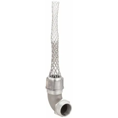 HUBBELL WIRING DEVICE-KELLEMS Liquid Tight Cord Connector with Strain Relief: 90 Degrees, Aluminum - 90° Metallic Cord Grips with Mesh