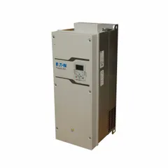 Variable frequency drive for three-phase induction motors. Accepts 380-500V AC three-phase input and provides three-phase output rated at 125 hp. Housed in a white IP21 enclosure. Suitable for controlling speed and torque of pumps, fans, conveyors, and compressors in industrial applications.
