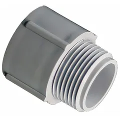 PVC male-threaded conduit adapter with 3/4 in trade size and 3/4 in thread size. Used to connect PVC conduit to threaded fittings, enclosures, or junction boxes in electrical conduit systems.