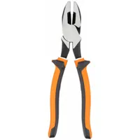 Linemans Plier: Insulated, Flat, 9 1/2 in Overall Lg, 1 5/8 in Jaw Lg, 1 3/8 in Jaw Wd, 9 - 11 in (MPN 2000-9NE-EINS)