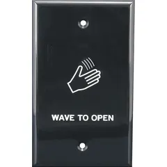 Wave-to-open exit device accessory that enables touchless door operation via hand wave. Suitable for single or double gang configurations. Color: Black. Not ADA compliant.