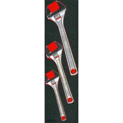 This adjustable wrench set includes wrenches from 8 in to 12 in, constructed from alloy steel with a plain grip. The set is suitable for tightening or loosening nuts and bolts in general maintenance, repair, and assembly tasks. A foam insert is included for organized storage.