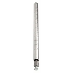Steel wire shelving post with chrome finish, 86 inches tall and 1 inch diameter. Split-sleeve design for assembling wire shelving systems in dry environments. Sold as a single post; leveling feet not included.
