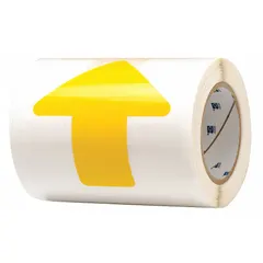 Solid yellow arrow-shaped floor marking tape with no printed legend. Each piece measures 2 in x 5 in with an 8 mil thickness, made of polyester backing. Supplied in a 52-pack. Used to mark directional paths, hazards, or workflow lanes on floors in industrial facilities such as warehouses, factories, and plants.